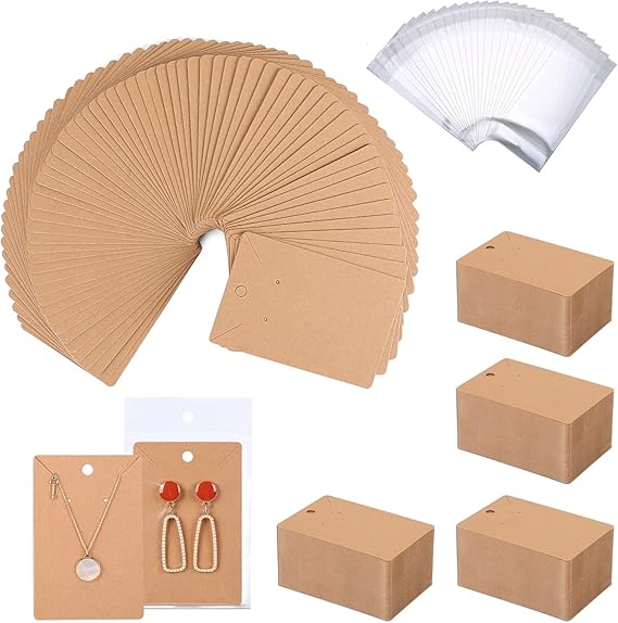 500 Pcs Earring Display Cards - Necklace Packing Card with 500 Pcs Bags, for Earrings Necklace Jewelry Display Packaging, DIY, Craft, Retail