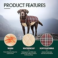 Vista 3 de Kuoser - Abrigos impermeables resistentes al viento para perros, abrigos para clima frío, ropa para perros pequeños, medianos y grandes, ropa Marrón