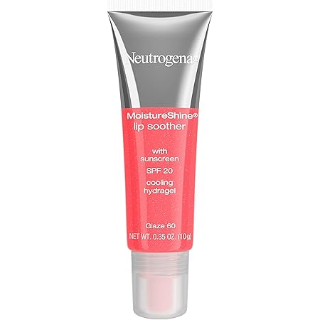 Neutrogena MoistureShine Lip Soother Gloss with SPF 20 Sun Protection, High Gloss Tinted Lip Moisturizer with Hydrating Glycerin and Soothing Cucumber for Dry Lips, Glaze 60.35 oz