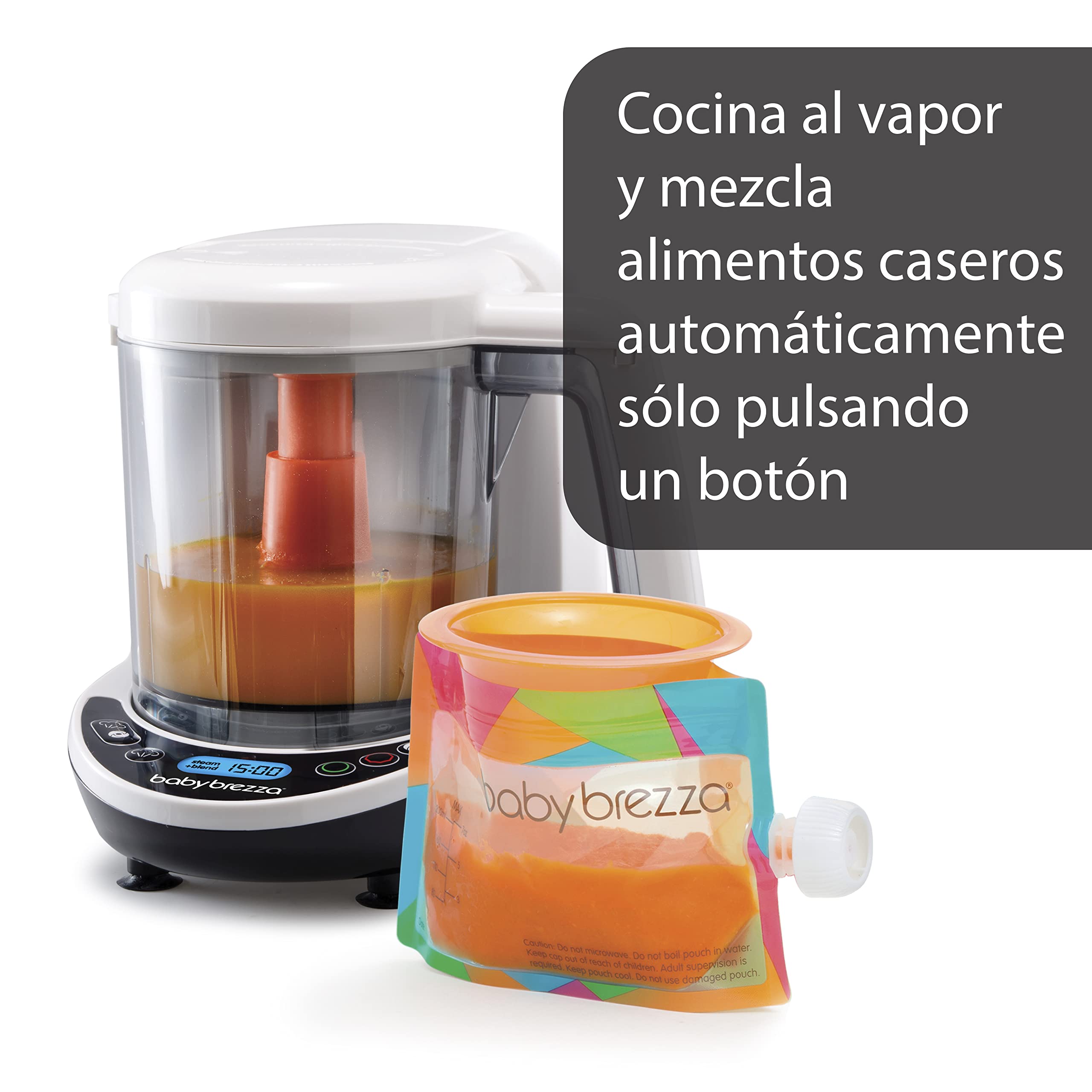 Baby Brezza - Robot Cocina Bebe - Baby Food Maker Deluxe - Multifunción 3 en 1 para Bebés - Descongela, Cocina al Vapor y Tritura - Procesador de Alimentos Bebe