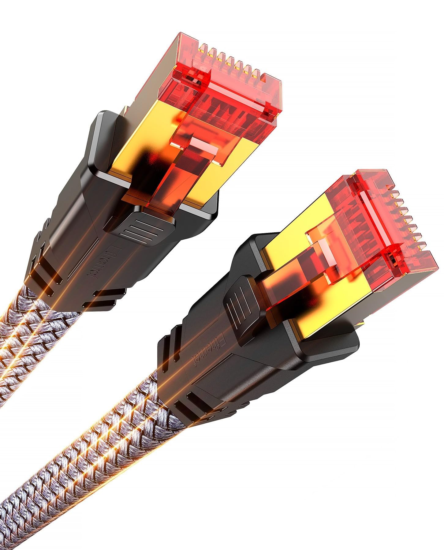 Snowkids Cat 8 Ethernet Cable 15 FT, Strong Signal, High Speed 40Gbps 2000Mhz, Network Cord with RJ45 Internet Connector for TV/Printer/Computer/Modem/Router/ps-3/4/5, Braided Flat LAN Cable 15FT Grey