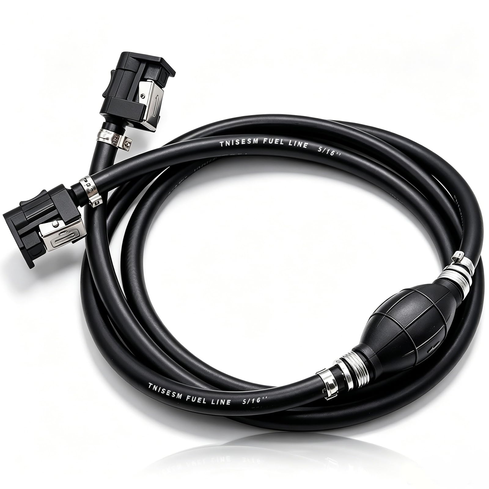 Tnisesm 5/16" 6FT Fuel Line Assembly, with Connector Rubber Marine Outboard Boat Motor RVs Fuel Assembly with Primer Bulb 304 Steel Hose Clamps
