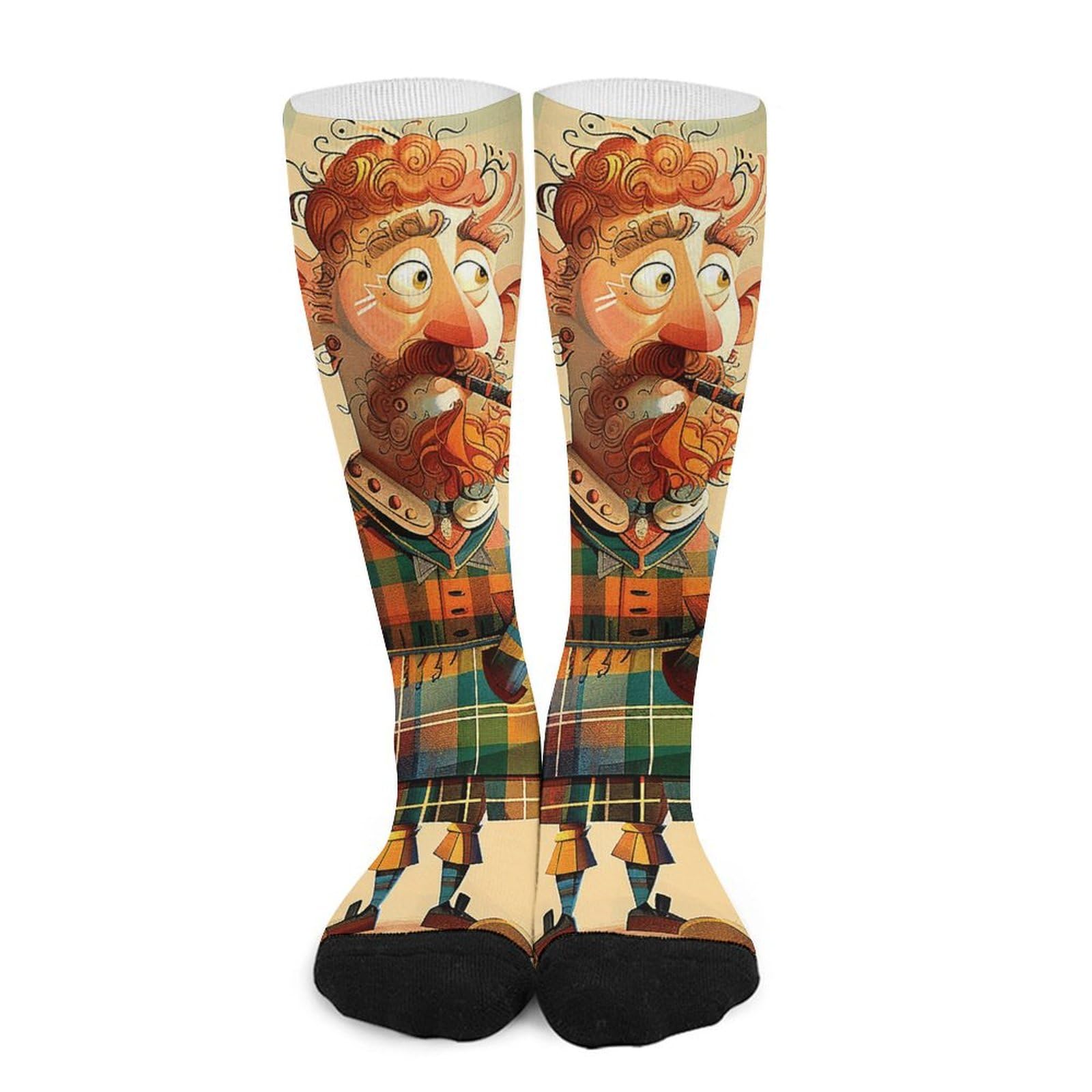 SMAZDFXX Cartoon Scottish Bagpipe Sock Tube Socks Wide Calf Compression Socks for Men Women Running Hiking Cycling
