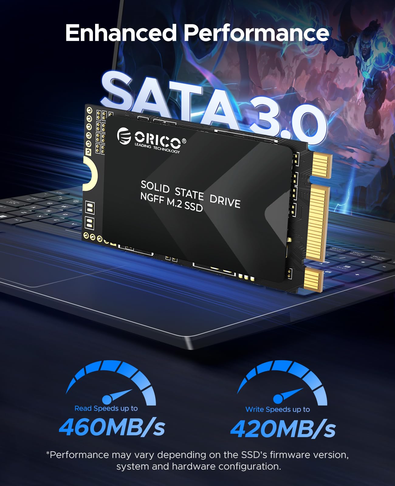 ORICO 128GB M.2 2242 SATA SSD, Compact Internal Solid State Drive with TLC NAND Flash, Up to 460MB/s Read & 420MB/s Write Speeds, Compatible with Ultra-Thin Laptops, and Mini PCs - Y20M-2242 - Additional View