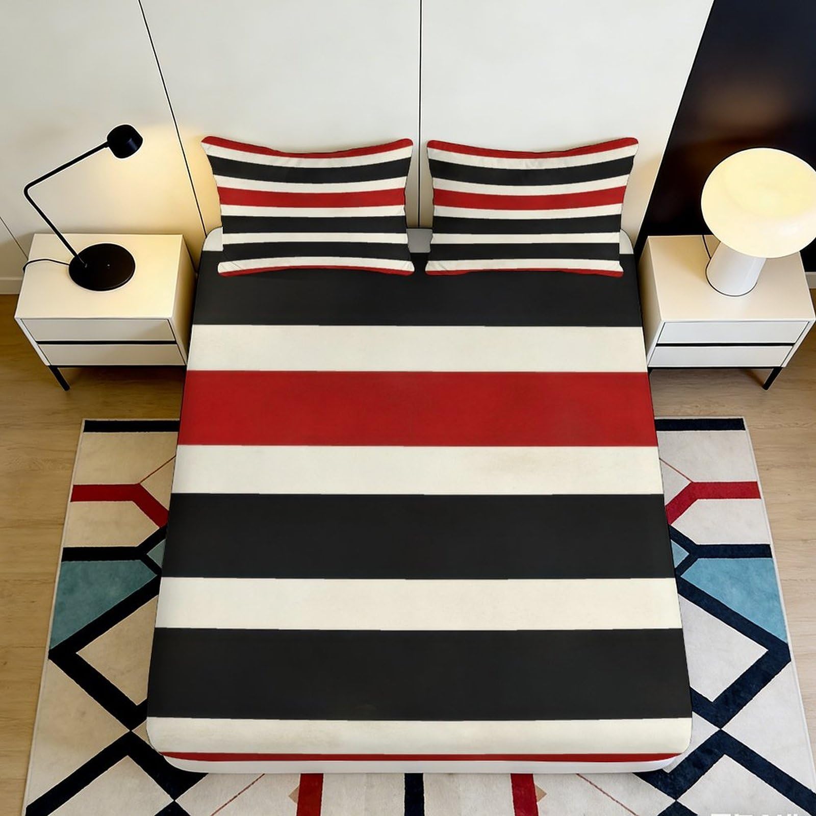 Jqzkxnhpbr Style-6 3D Printed Striped Pattern Fitted Sheet Microfiber Soft Breathable Geometric Bed Cover For Bedroom Dorm Decor 90X200x25cm