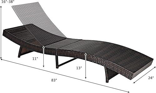 Miniatura 10 de HAPPYGRILL Tumbona reclinable de mimbre de ratán para exteriores, ajustable, ergonómica, reclinable, con cojín para patio, piscina, patio trasero,