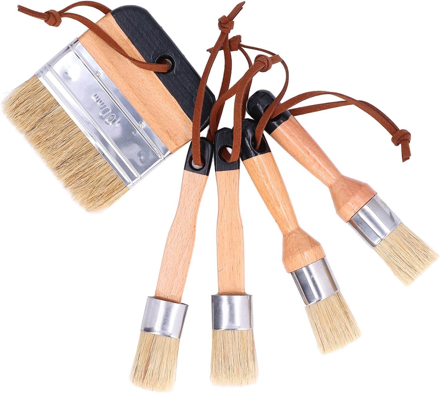 5Pcs Chalk Paint Brush Set Natural Bristles Waxing Brush with Wooden Handle Oval Furniture Paint Brush for Household DIY Art Crafts Brushes