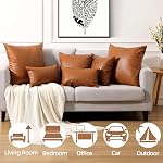 YAERTUN Set of 2 Lumbar Faux Leather Decorative Throw Pillow Covers Modern Solid Outdoor Cushion Cases Luxury Pillowcases for Couch Sofa Bed 12x20 Inches 30x50 cm Brown