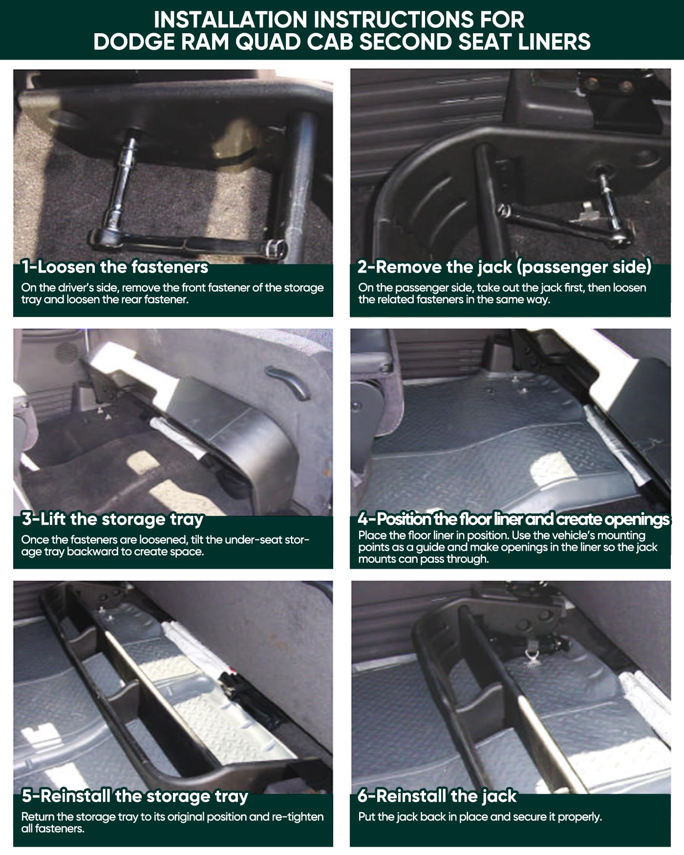 DiffCar Floor Mats for Dodge Ram 1500 1998-2001 for Dodge Ram 2500 3500 1998-2002 Only fit Quad Cab — view 5