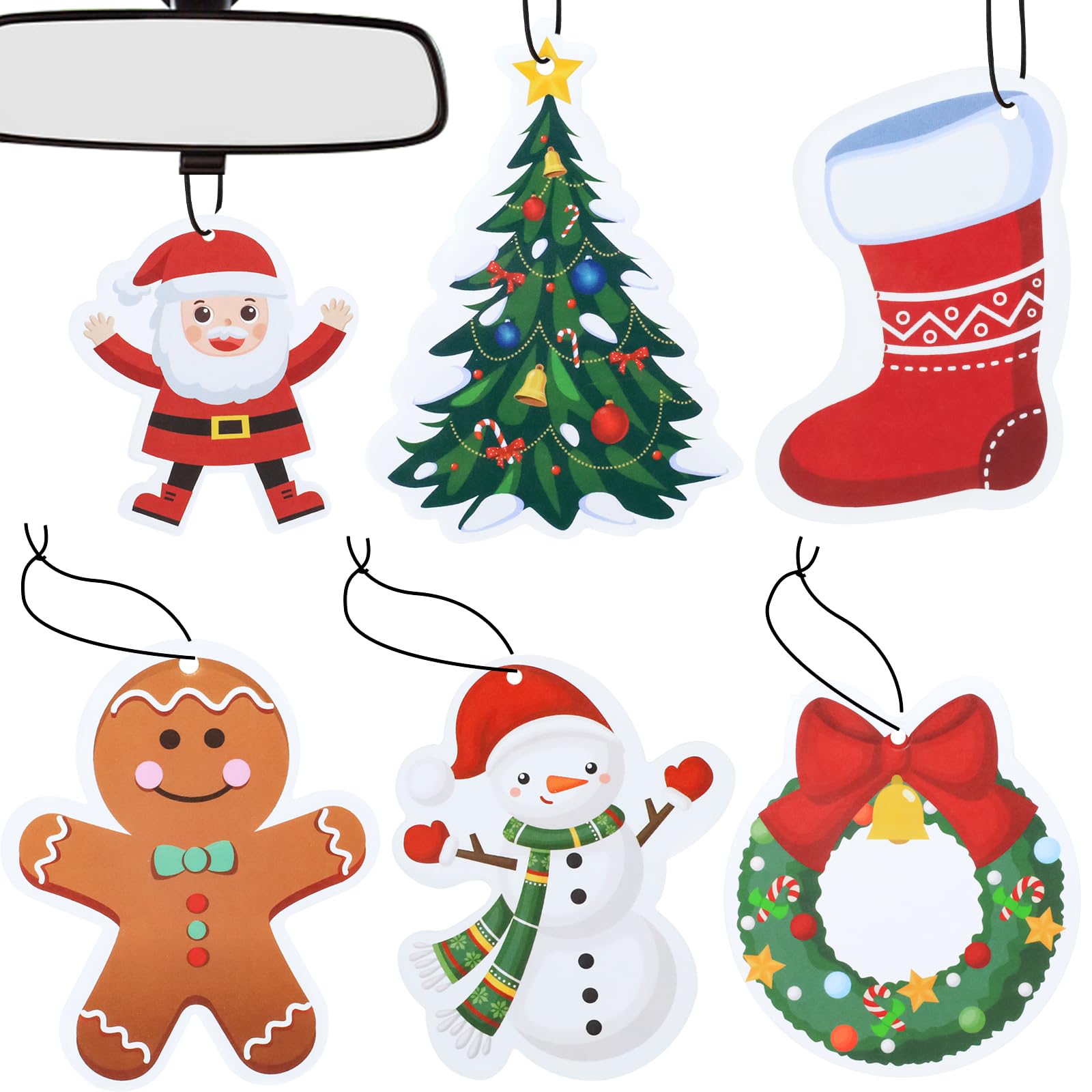 LASENTEUR Christmas Scented Cards, Christmas Car Air Fresheners, Christmas Theme Design with Hanging Rope for Car, Drawers, Closets, Wardrobe, 6 Pack for Valentine's Day
