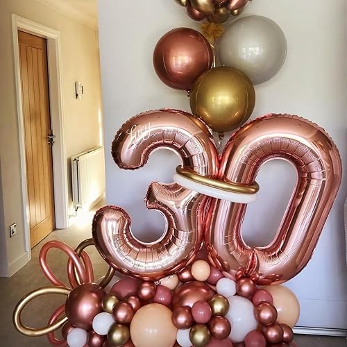 Vista 88 de Globos de oro rosa con el número 80, globos gigantes grandes de 40 pulgadas, globos de aluminio de Mylar de oro rosa con números 80 para fiesta