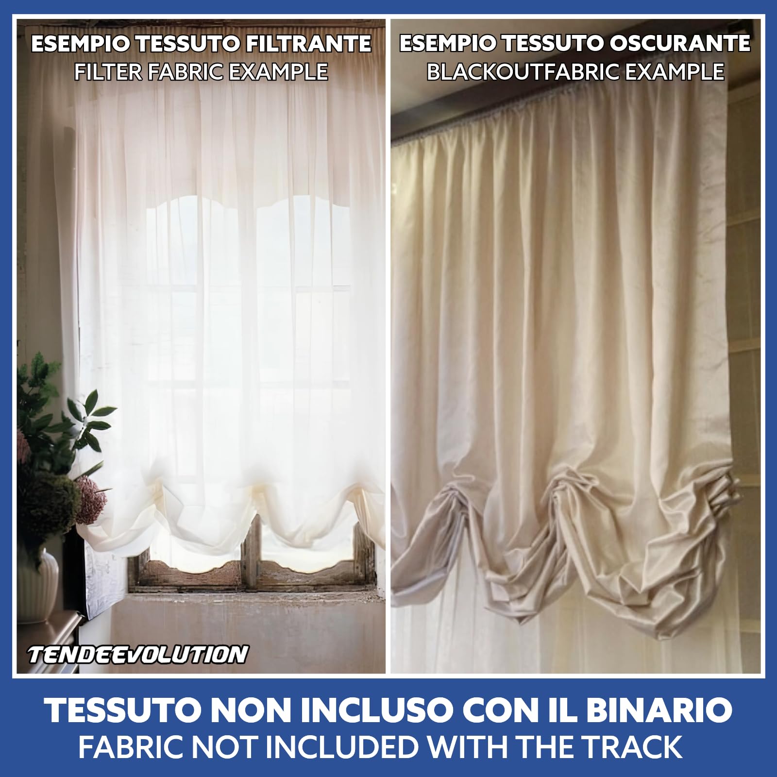 TENDEEVOLUTION Binario Tenda a Pacchetto per Interni in Alluminio 4 Calate con Doppio Movimento a Soffitto o Parete, Bastone Binario per Tende a Pacchetto Moderne, Steccate o in Tessuto (100 CM)