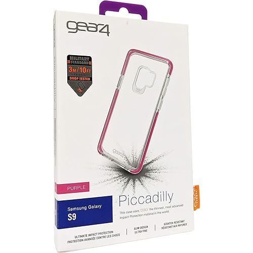 Gear4 Piccadilly Clear Case with Advanced Impact Protection [ Protected by D3O ], Slim, Tough Design Compatible with Samsung Galaxy S9 – Purple