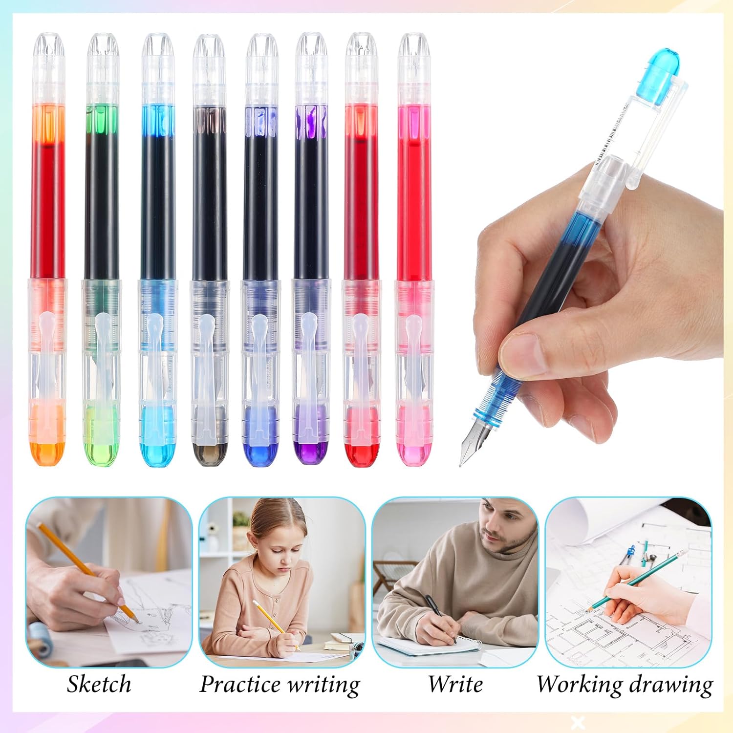 Disposable Fountain Pens Set, 40 PCS Colored Ink Fountain Pens for Writing, Extra Fine Nib Classic Design Calligraphy Large Capacity for Journaling Office Supplies Sketching