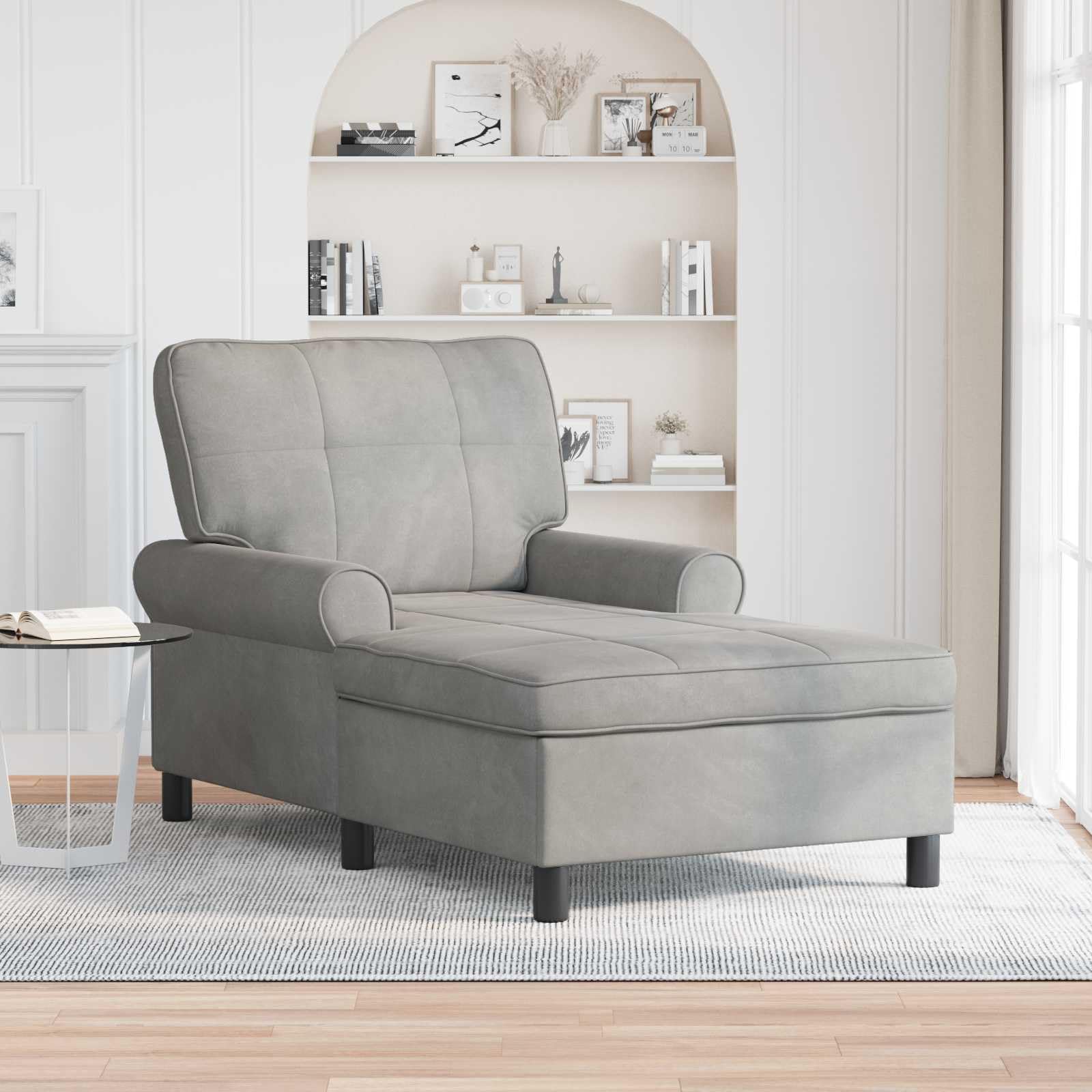 Chaise longue gris clair en velours 91x157cm pour le salon