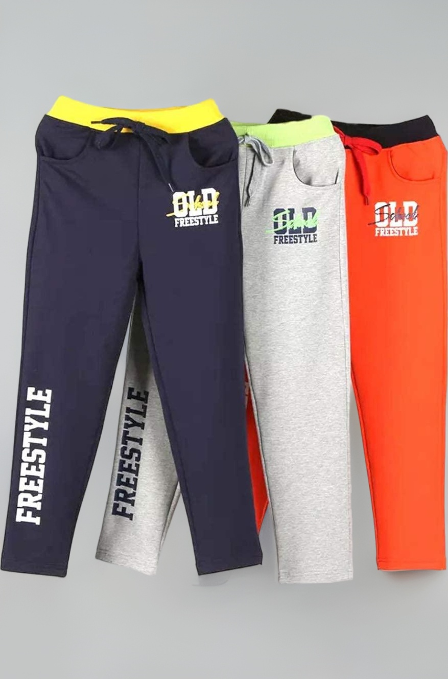 KYDA KIDS® Boys 100% Cotton Printed Track Pants | Regular Fit Elastic Waist with Drawstring | Kids Casual Trousers Multicolor Combo (Pack of 3)