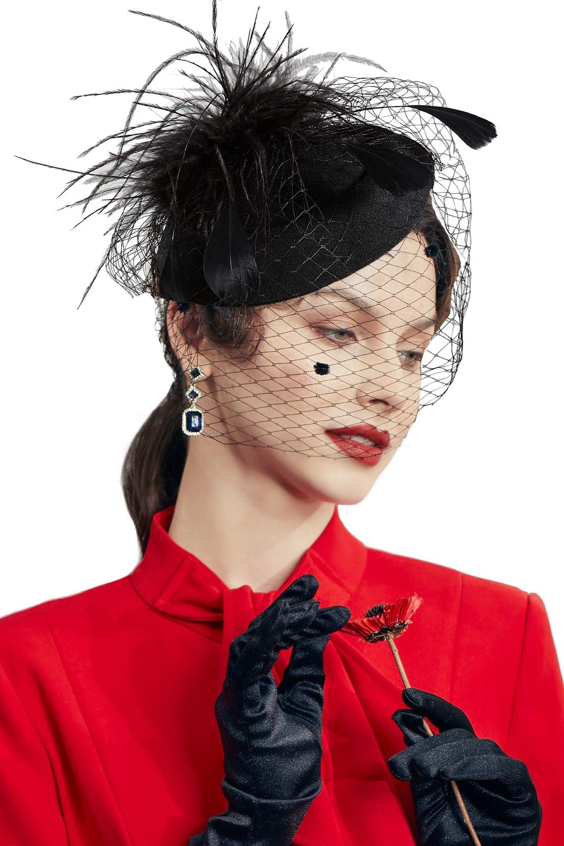 Fascinator Hat Veil Feather Fascinators Hair Clip Tea Party Pillbox Derby Hat Fascinator Bridal Wedding