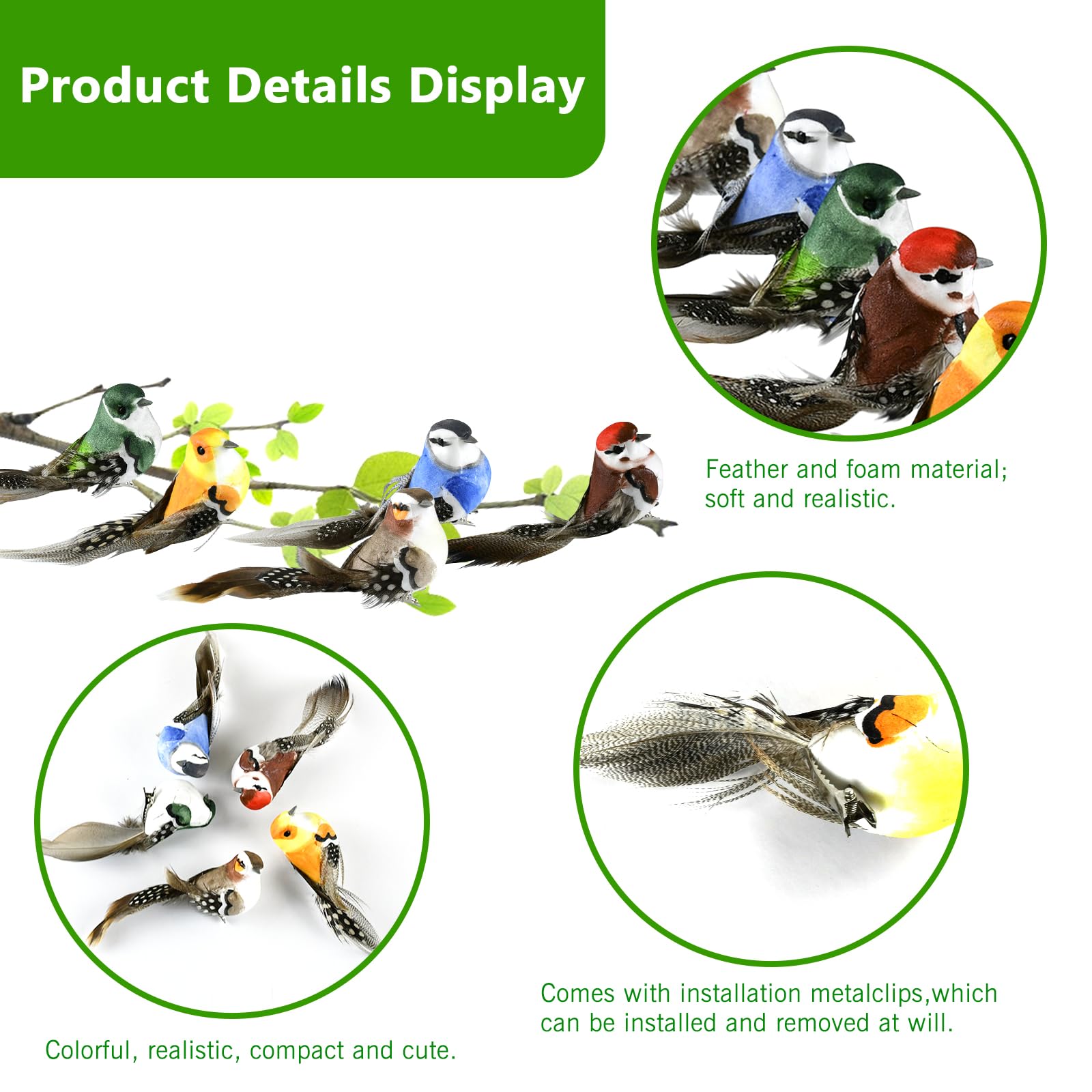 HNBTX Bird Ornaments,Artificial Birds,Decorative Fake Birds,10