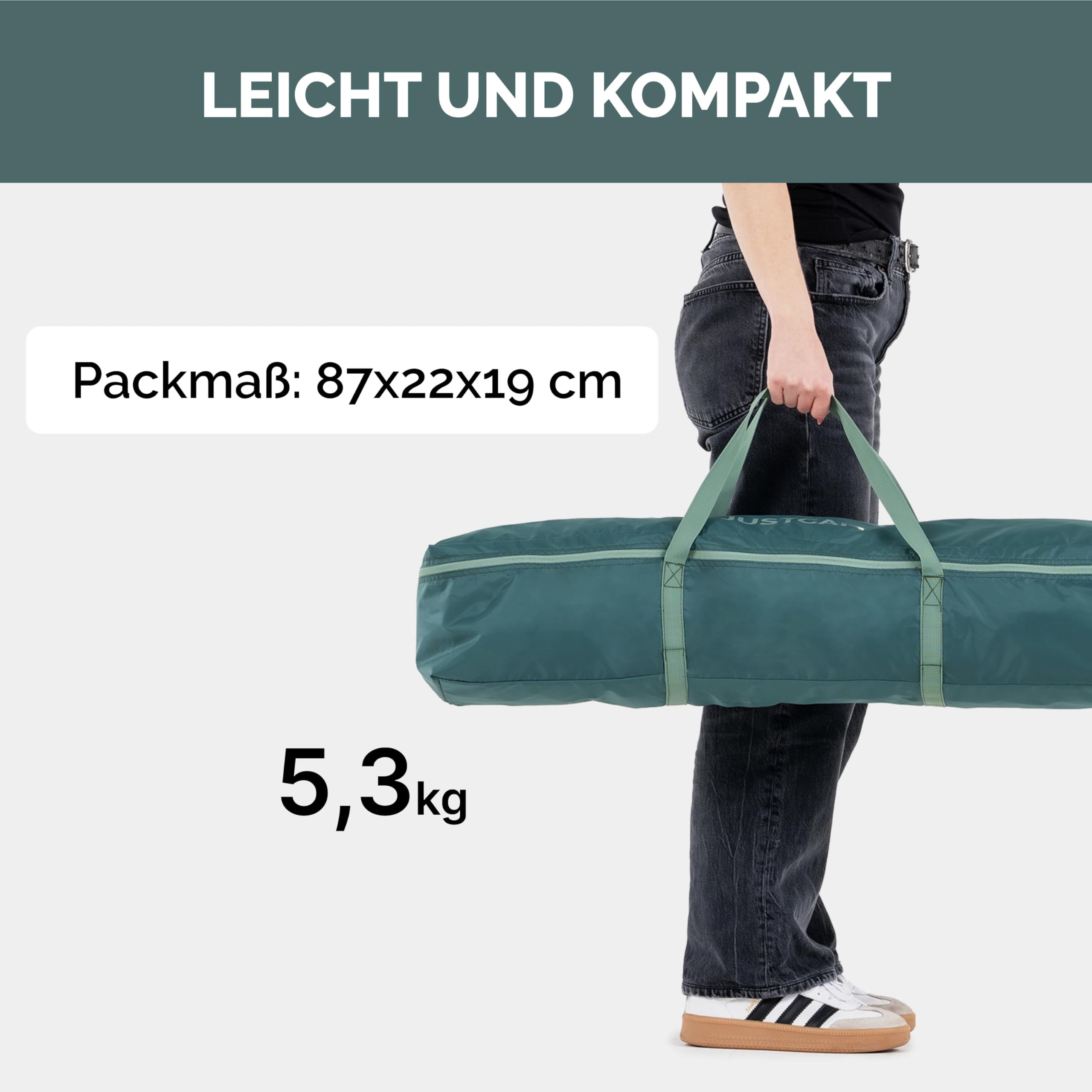 JUSTCAMP Havanna Zelt 3 Personen wasserdicht - Schnellaufbau (Quick-Up-System) - geräumiges Kuppelzelt (210 x 190 x 130 cm) - für Festival, Camping, Trekking