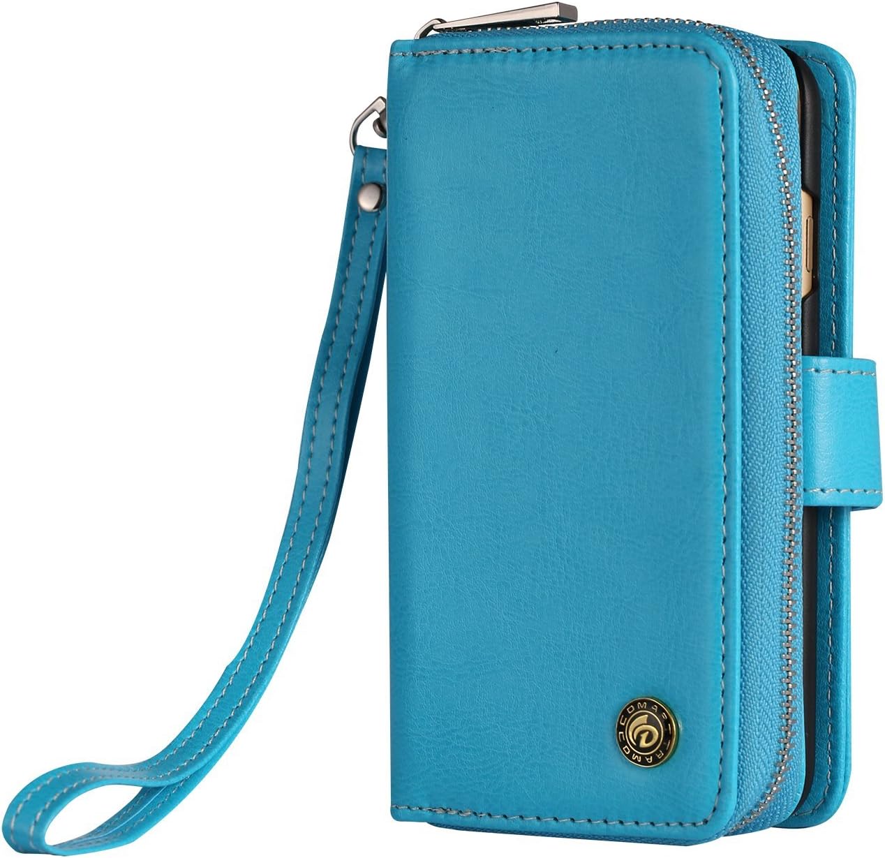 Wallet Case Handmade Genuine Cowhide Leather Wallet Cover Case - Large Capacity Leather Wallet Type Case with Zipper Wallet Pocket for iPhone 7 Model 5.5 Inch