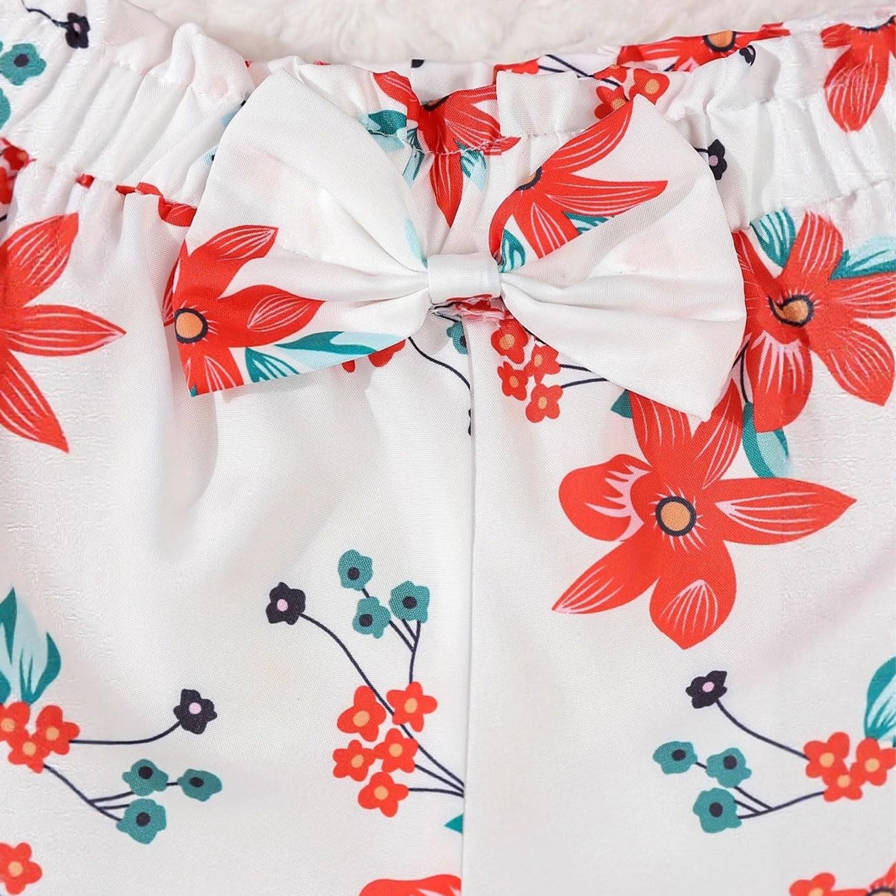 Conjunto Ropa Niña, Top Acanalado + Pantalones Cortos con Cintura Elástica con Estampado Tropical de Plantas/Flores y Lazos, Conjunto Verano Otoño Niña, Verde/Blanco/Rojo/Rosa Rojo, 4-7 Años