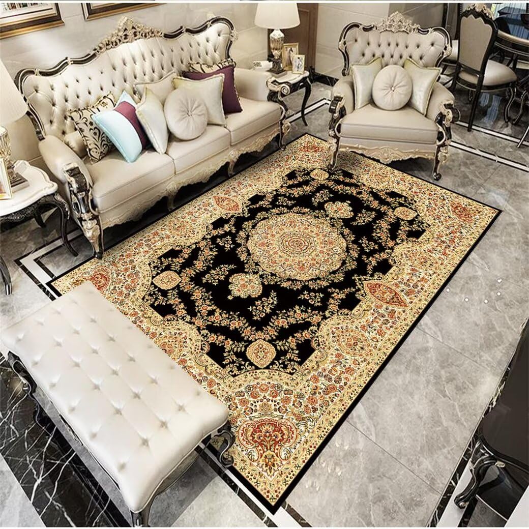 Tapis de sol enfant et salon jaune motif floral 120x160 cm