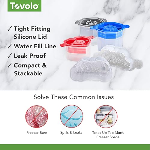 Miniatura 3 de Tovolo Juego de 4 moldes de hielo de celebración Corazón, diamante, rosa, saludos, moldes de hielo de gran tamaño para whisky, bourbon, cócteles y