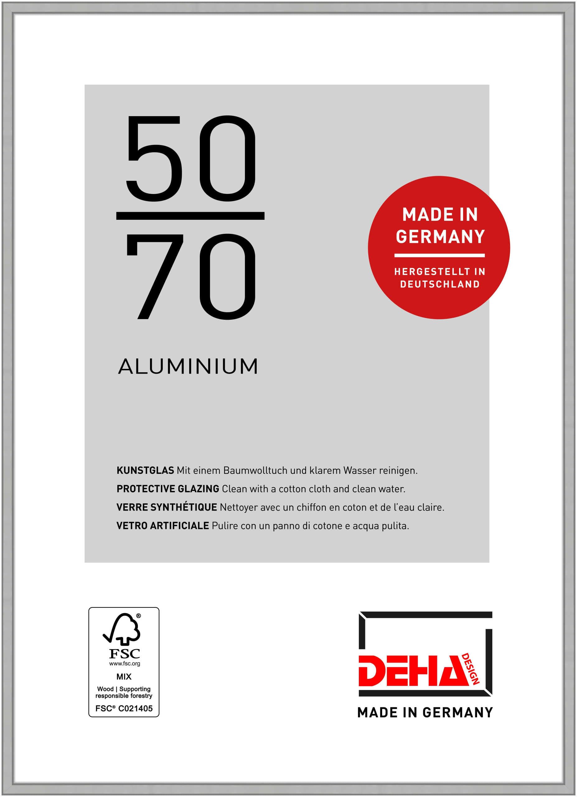 Deha Design Frosted Silver Boston Aluminium Picture Frame - 50X70 cm – - With Synthetic Glass And Push/Turn Clips