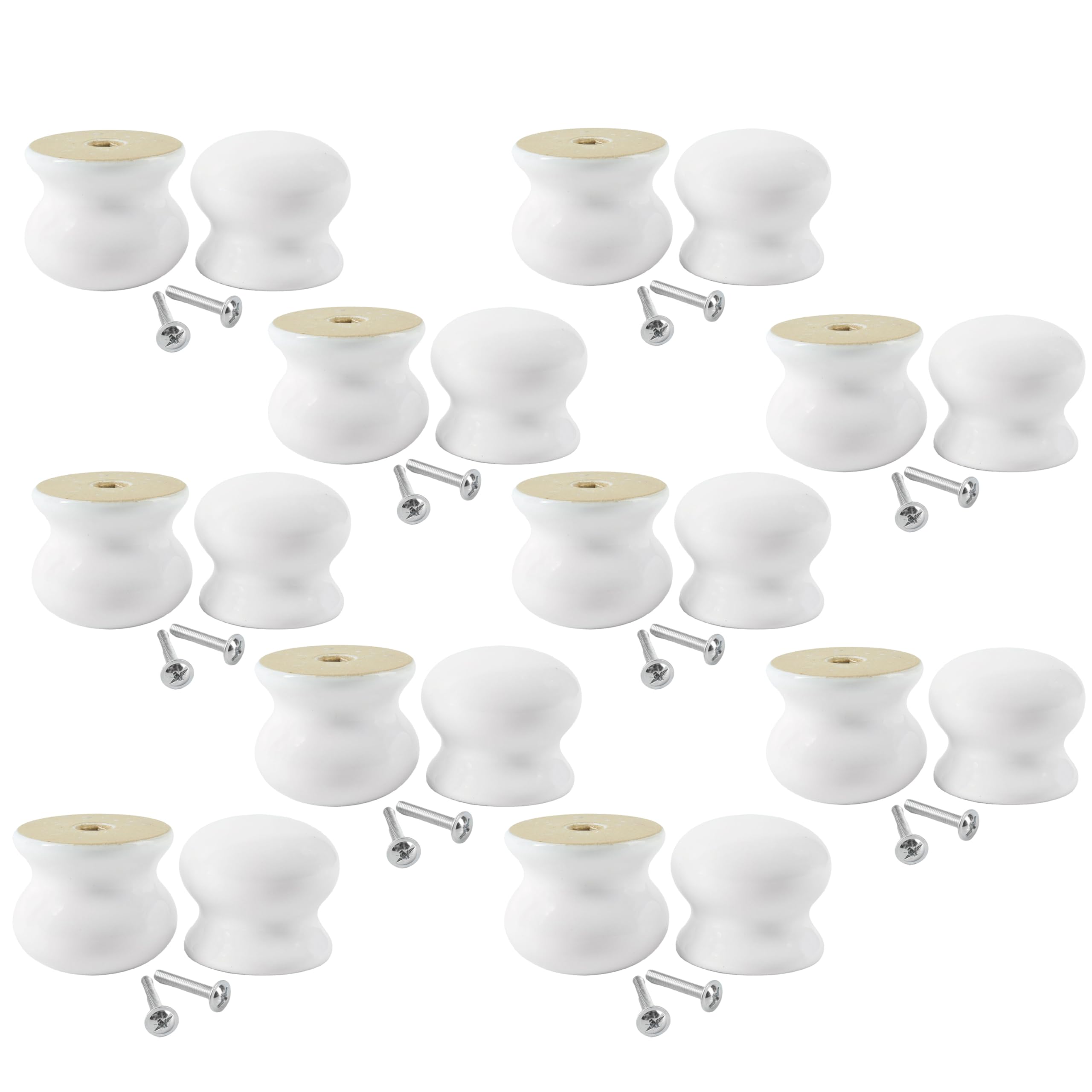 White Hinge White Set Of 10 Traditional Plain Ceramic Furniture Door & Draw Knobs 38Mm Diameter