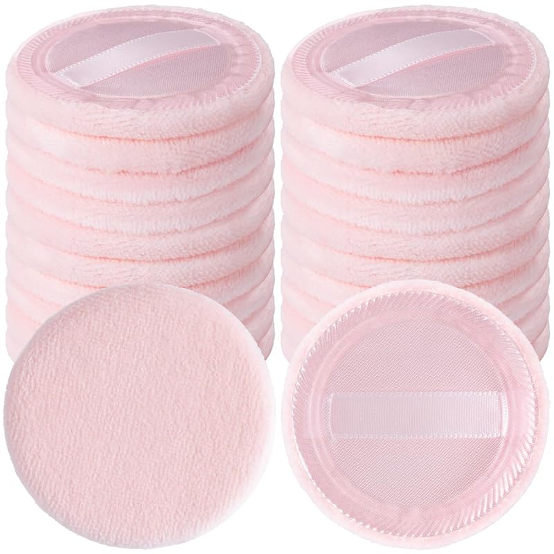 Puffs redondos HINZIC para pó e maquiagem, 60 mm, rosa, pacote com 25