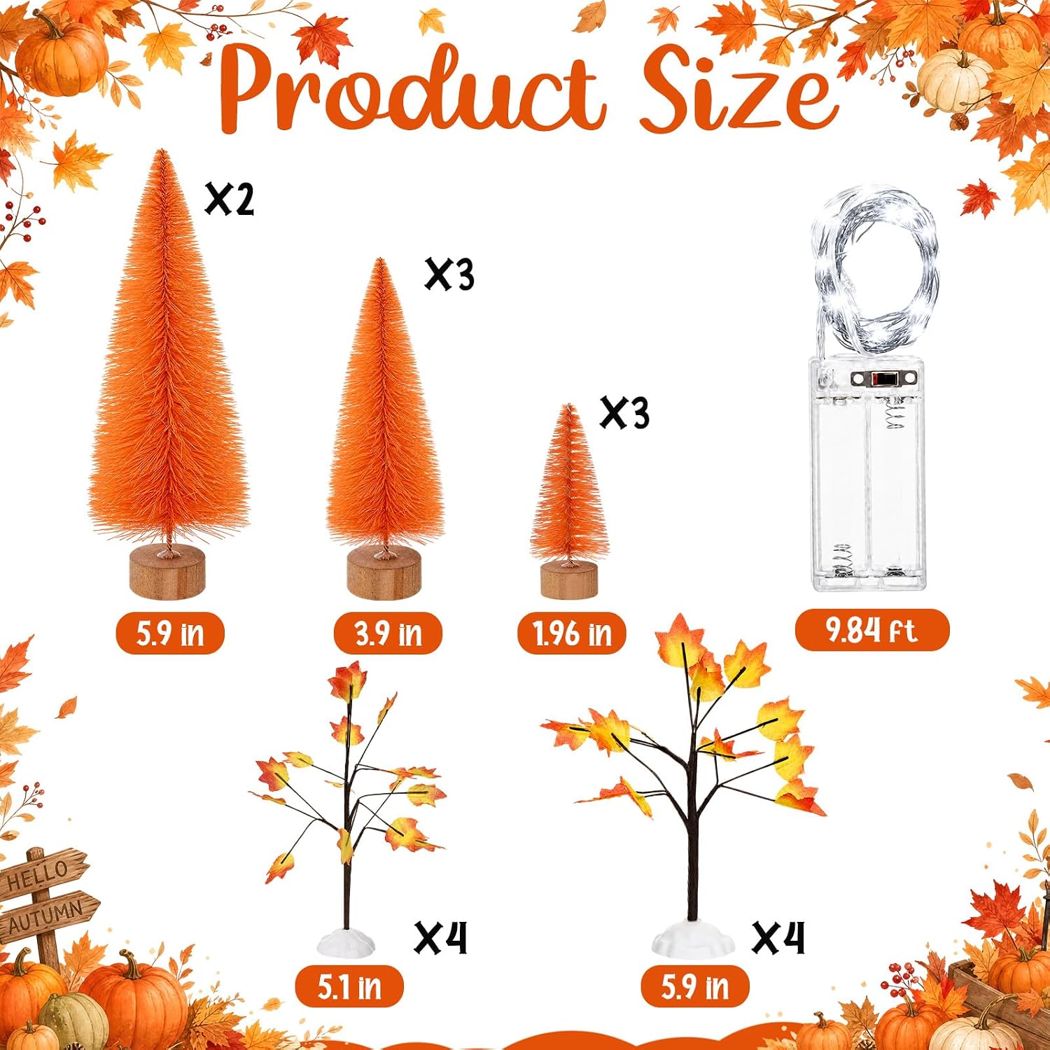 Xinnun 17 Pcs Fall Village Mini Trees with White Lights