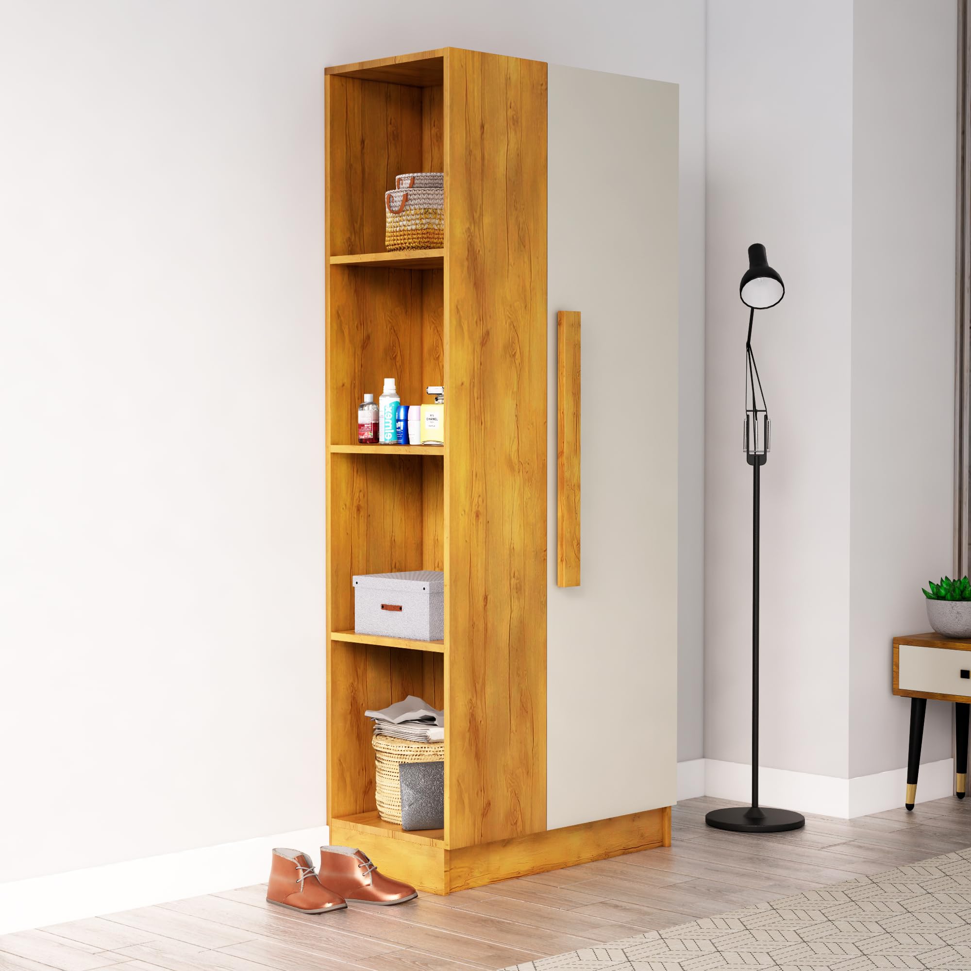 Wooden Almirah for Clothes, Door for Bedroom, 1 Door Wardrobe for Living Room & Hanging Space (40D x 75W x 180H CM) | 3 Year Warranty. (Giant Wood & Frosty White)-image-31