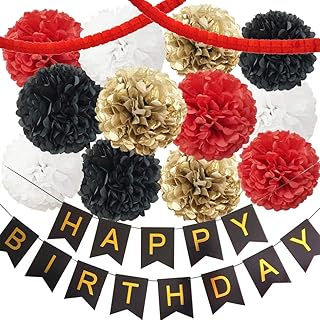 InBy Mickey Minnie Mouse Red Black Gold White Happy Birthday Baby Shower Party Decoration Supply Kit - 'Happy Birthday' Ba...