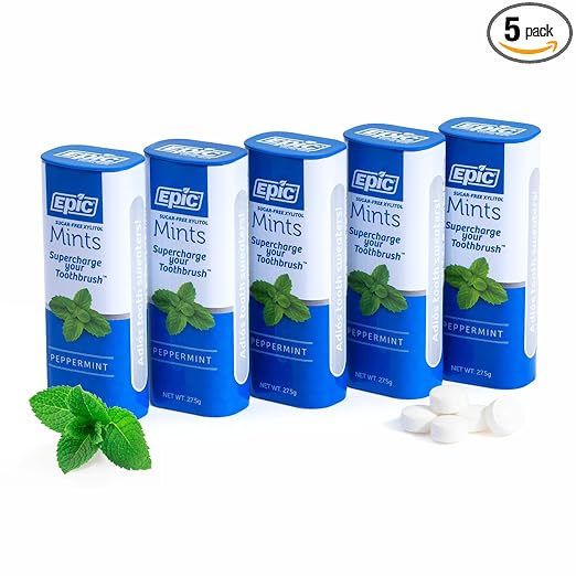 Epic 100% Xylitol Mints - Aspartame Free, Sugar Free - Peppermint Flavored Mints, 55 Pieces (Pack of 5)