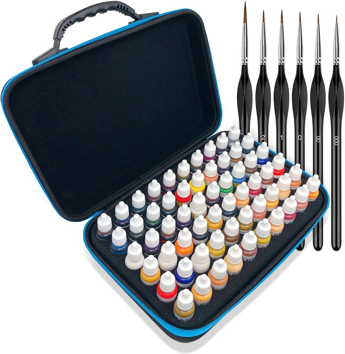 Pixiss Model Paint Storage Case - Acrylic Paint Organizer Holder Tray Works with Top Hobby Paint Brands, Paint Rack or Paint Holder 60 Slots with 6 Fine Detail Paint Brushes (Paint Not Included)
