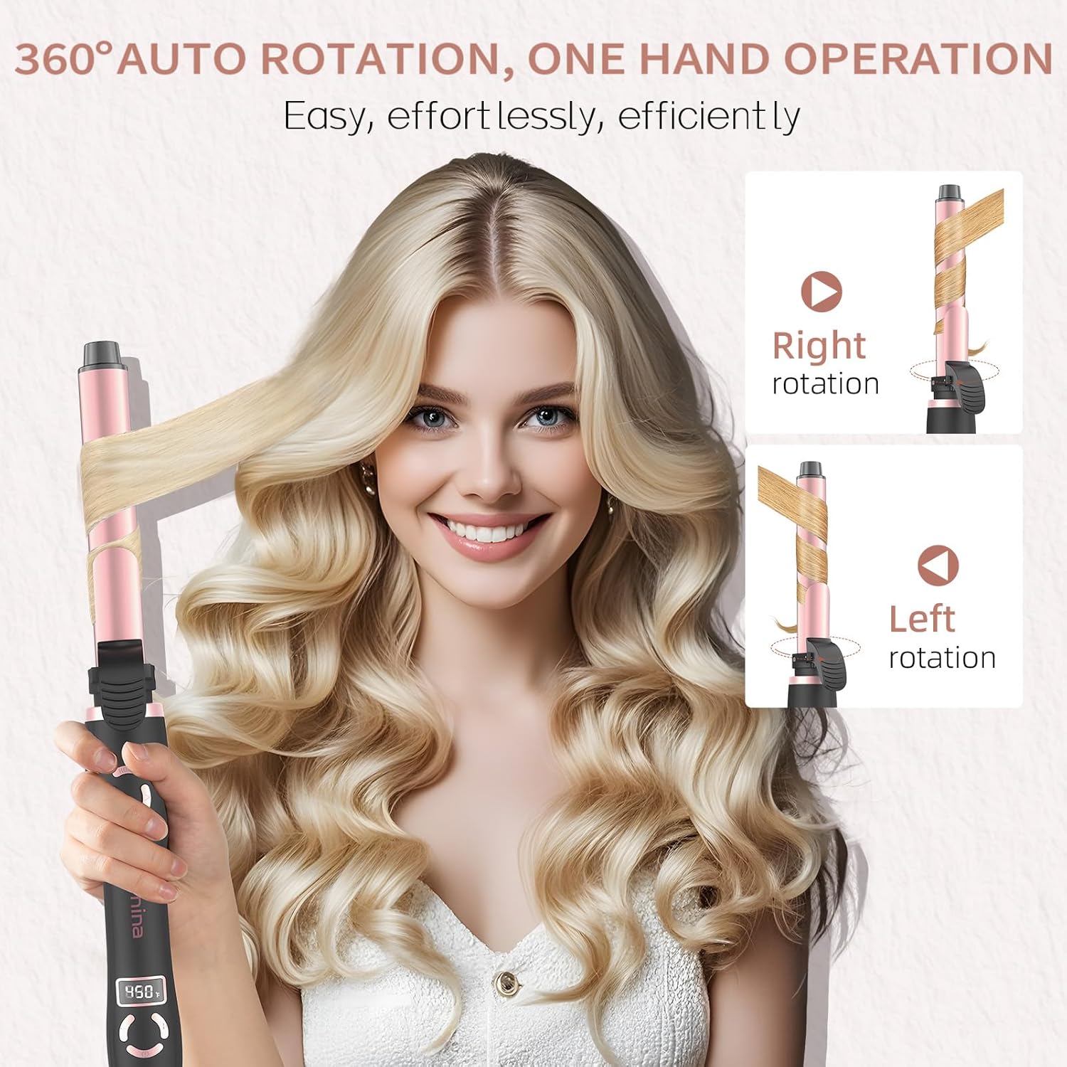 Rotating Curling Iron - Automatic Curling Wand 1 Inch for Long Hair, Fast Heating Self Spinning Hair Curler Wand for Effortless Beach Waves, Auto-Shut Off, Dual Voltage, 12 Temperature & Memory Mode