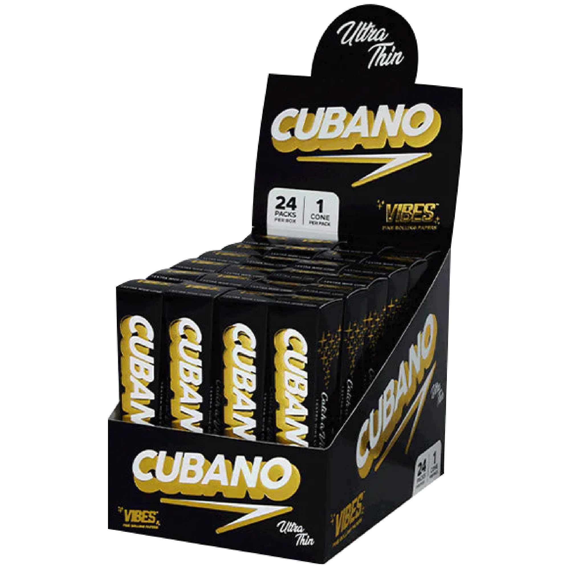 Vibes Cubano Cones - Ultra Thin Paper - 24 Pack, Over 8 Grams Per Cone, Natural Acacia Tree Gum, No Added Calcium Carbonate, Ideal for Extended Sessions and Large Gatherings