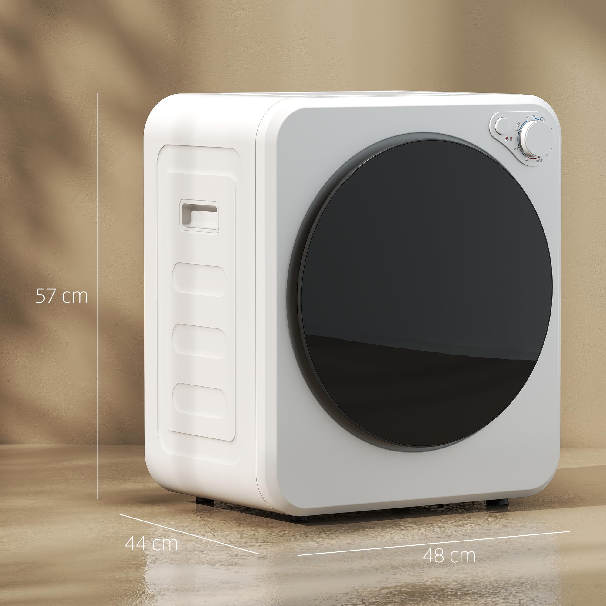 HOMCOM Sèche-linge à évacuation portable 2,5 Kg électrique compact 400/800 W, 5 modes, tambour acier inoxydable, charge frontale, blanc