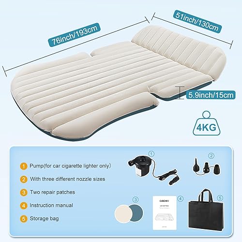 Miniatura 8 de colchón de aire para SUV de doble cara y grueso con almohada incorporada y bomba, colchón de coche | colchón de aire para coche impermeable, cómodo