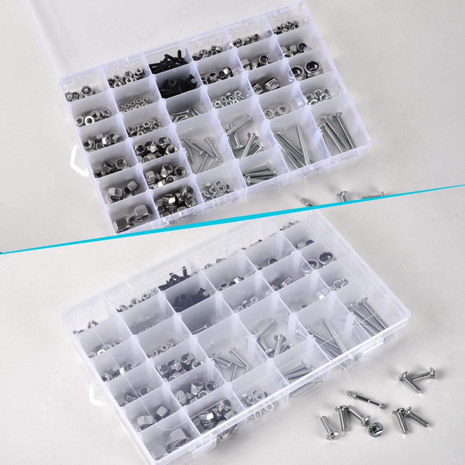Paquete de 2 cajas organizadoras de plástico transparente con 36 rejillas y separadores ajustables para cuentas, manualidades, arte, bricolaje, joyas, tornillos, pines, hilo, equipo de pesca,