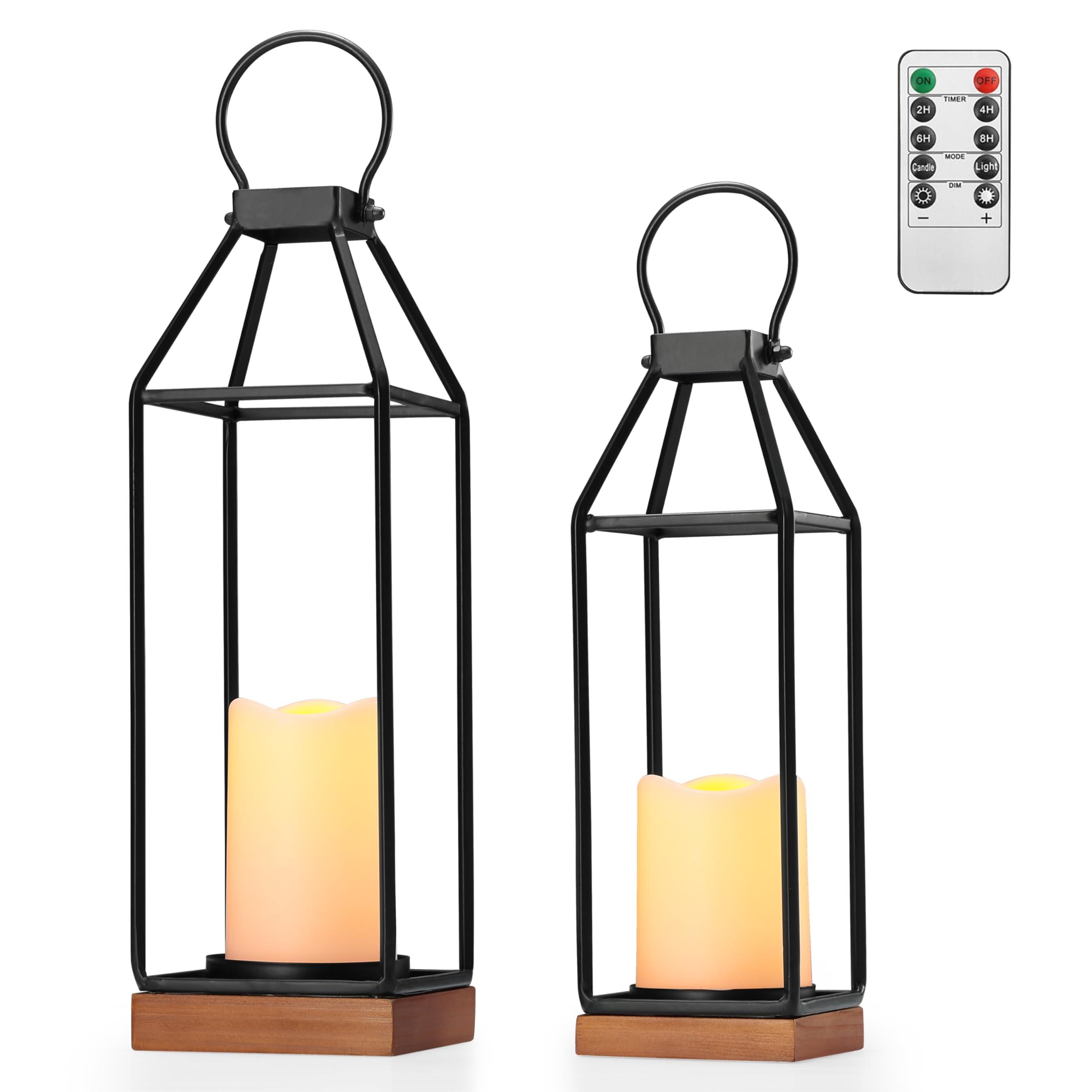 Perfnique Metal Lanterns w/ Pine Wood Set