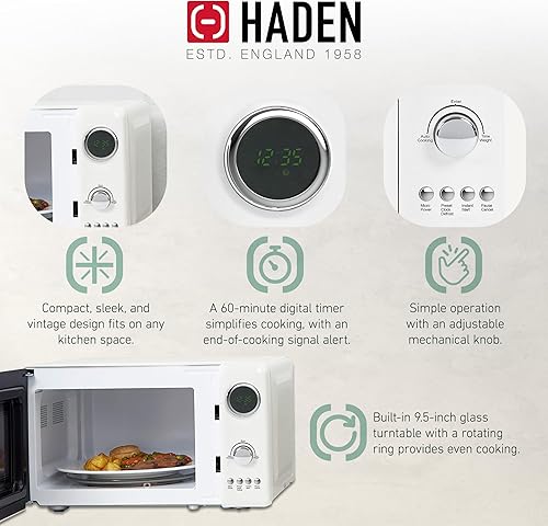 Miniatura 12 de Haden Horno microondas de 700 vatios y 0.7 pies cúbicos con controles digitales, descongelación e inicio instantáneo para encimera, negro / cobre