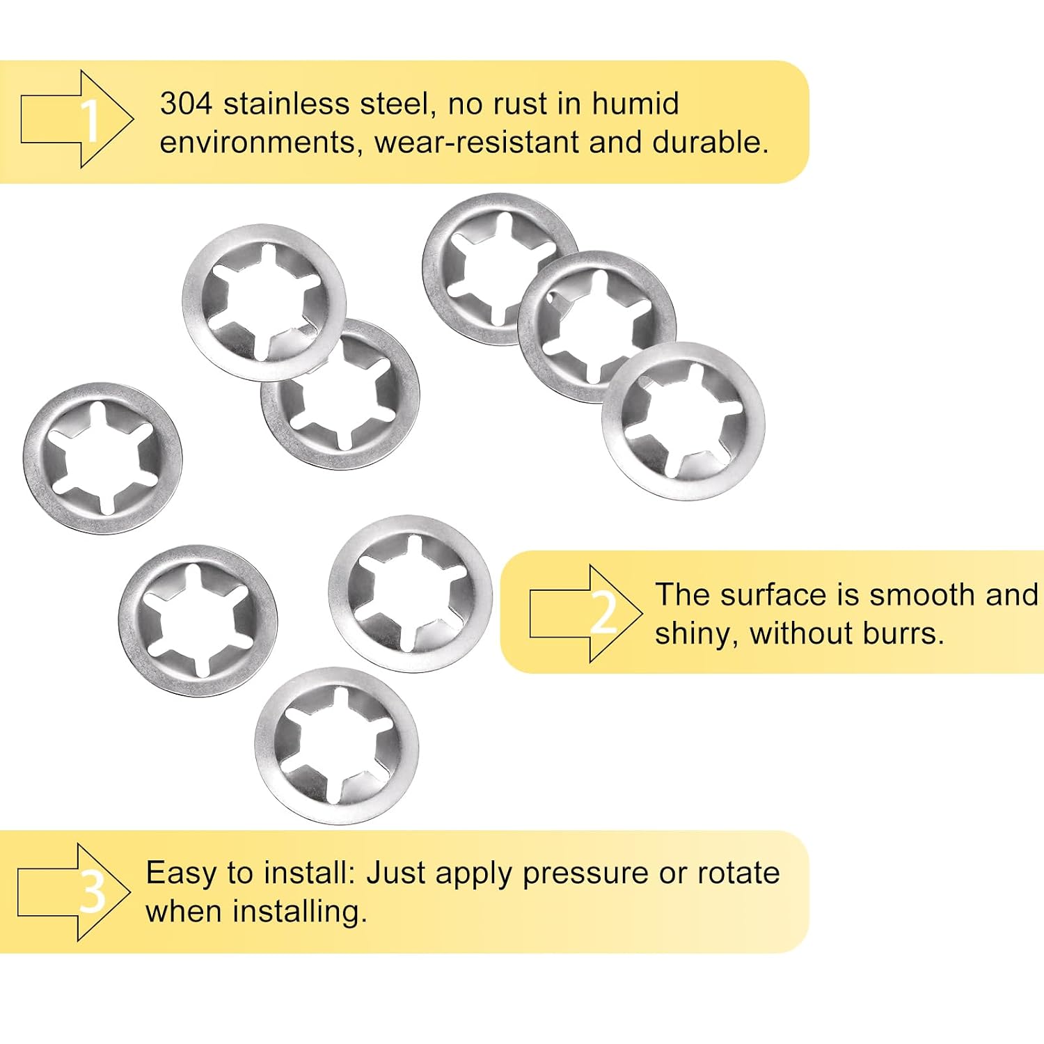 uxcell 50PCS Internal Tooth Push on Locking Washers M12 x 25mm Speed Clips Fasteners, Stainless Steel Push Nut Washers