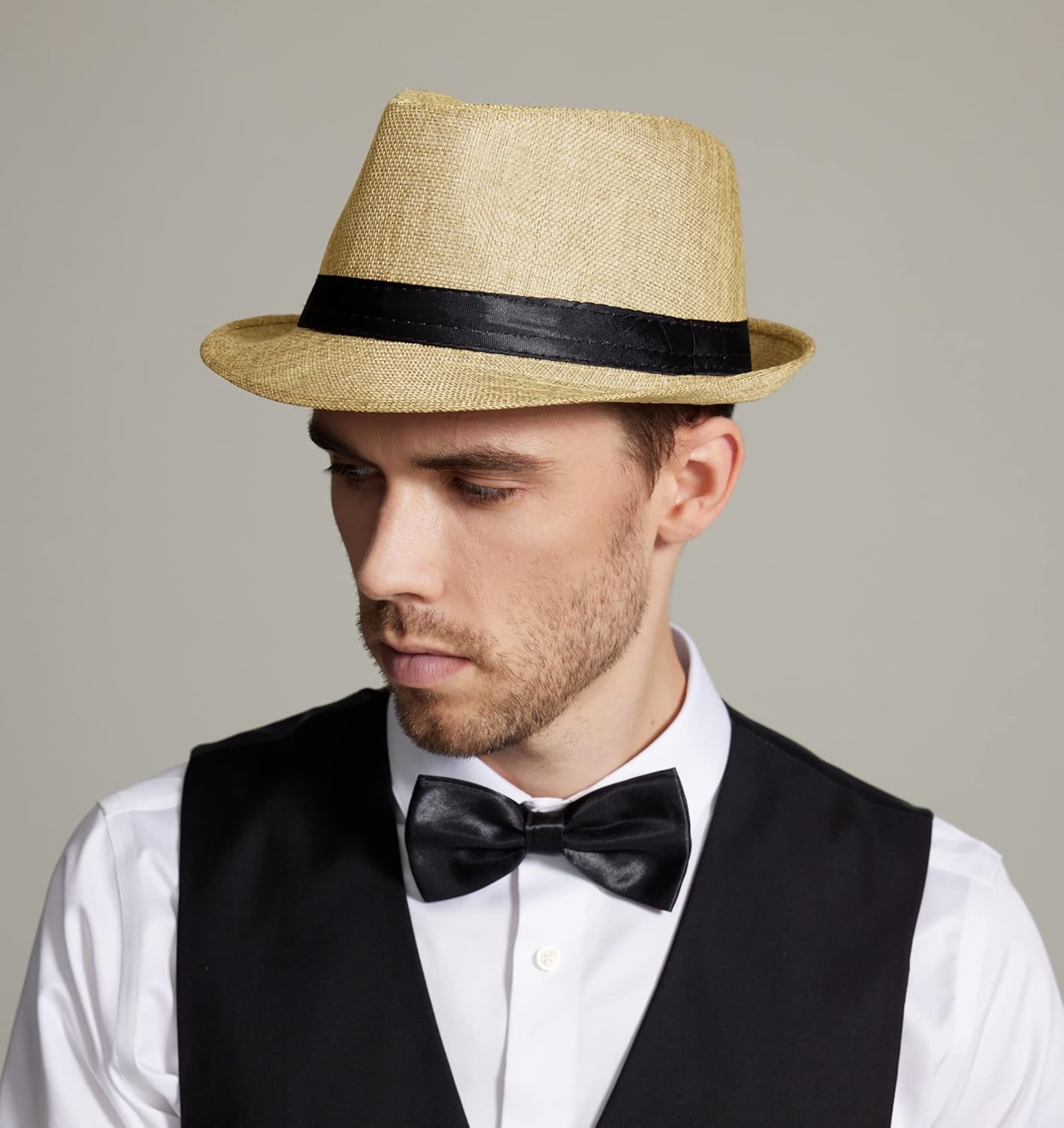 Gionforsy 5 Pack Mens Fedora Hat Classic 1920s Hat Short Brim Fedora Hats Summer Beach Panama Hat for Men Women - Image 5