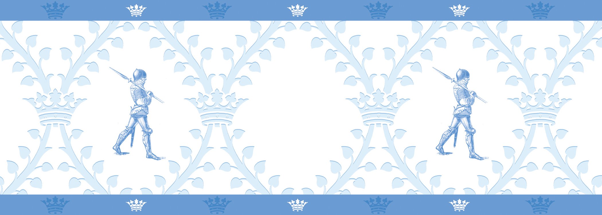 3er Set GMM Bordüre, Tapetenborten Klassiker - helle Tapetenborte mit Rittern in weiß / blau, 3x5m, ideal zum Einzug, Umzug, Renovierung um Zimmer, Küche, Gänge, WC aufzupeppen