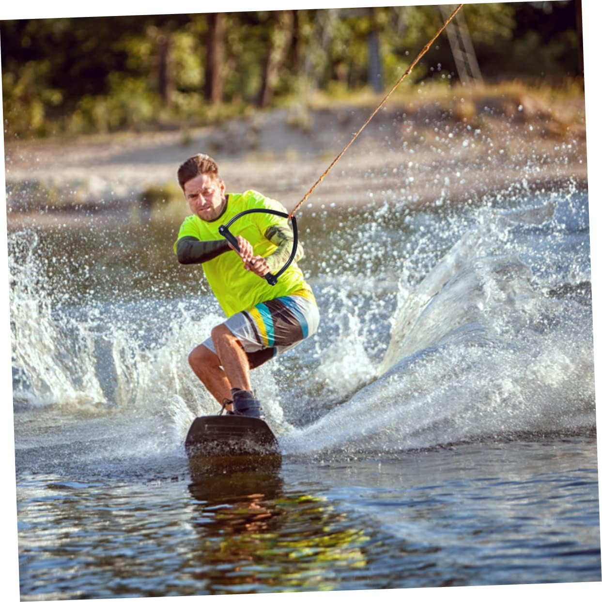 Black Handle Water Ski Rope for Boating Durable Towable Rope for Wakeboard Kneeboard Comfortable Grip for Water Sports Activities