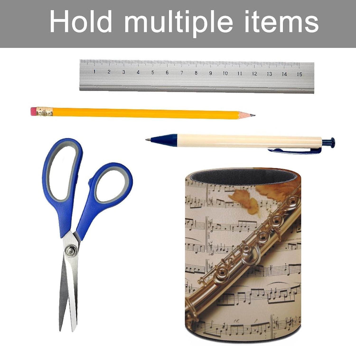 Pen Pencil Holder Leather Pen Holder Makeup Brush Holders Flute Music Pens Cup Desktop Organizer Waterproof Pencil Cup Pencils Caddy Organizer for Home Office Accessories image 5