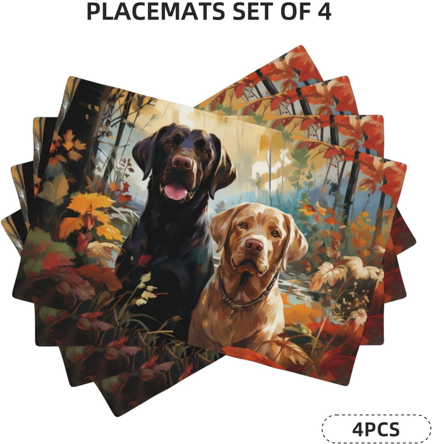 Labrador_Retrievers_Nature Print Placemats Set of 6, Double Sided Heat-Resistant Kitchen Table Mats Washable Non-Slip Placemats Placemat for Dining Table, 12 X 18 Inches