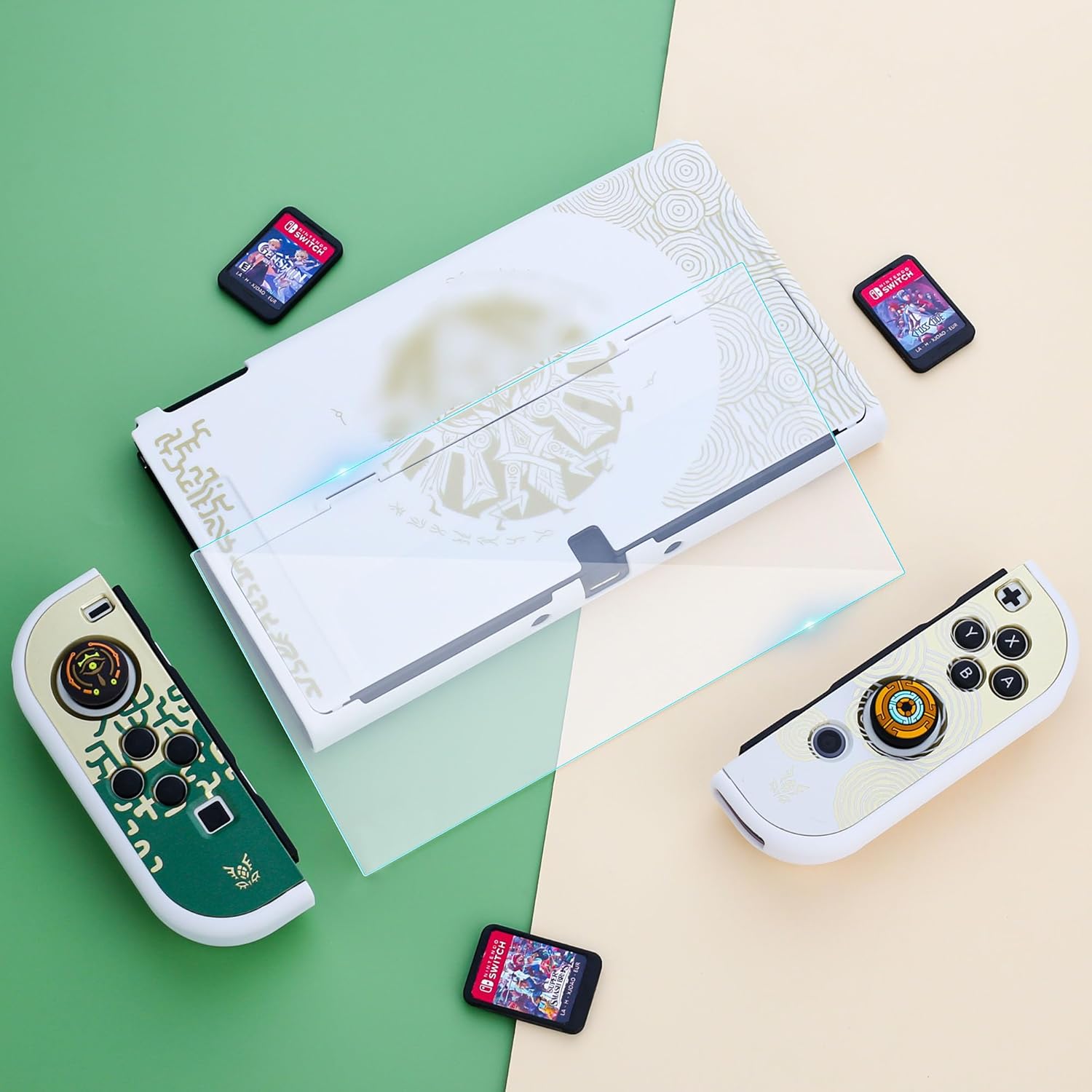 GLDRAM Theme for Zelda Protective Case Compatible with Nintendo Switch OLED, Anti-Scratch Accessories Bundle for Tears of the Kingdom with Dockable Switch OLED Skin Cover, Screen Protector & Thumb Cap