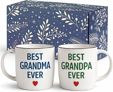 Triple Gifffted Worlds Best Grandparents Coffee Mugs Gift Set, 13oz Ceramic